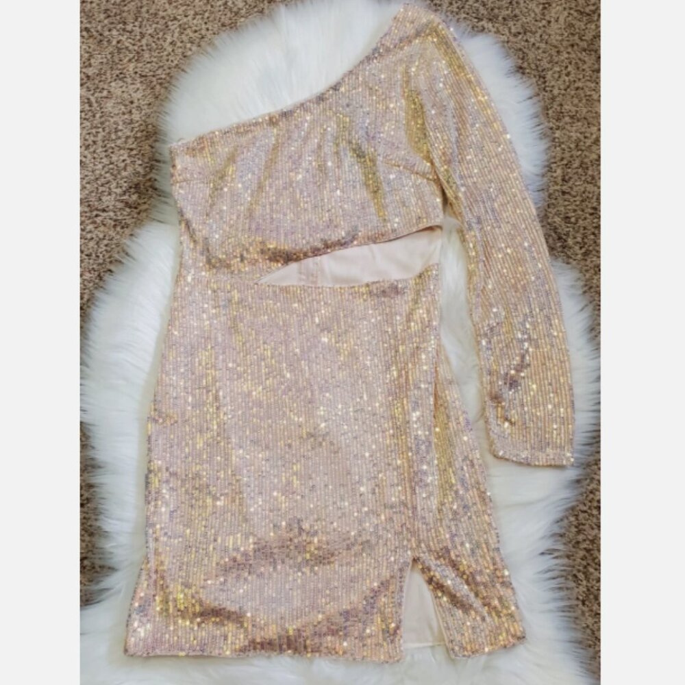 Privy One Shoulder Cut Out Sequin Mini Dress M - Picture 6 of 9